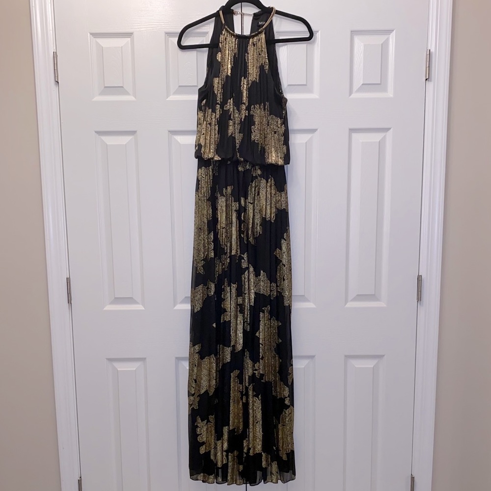 MSK Metallic-Print Pleated Blouson Gown (Size 12)